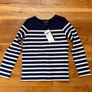 Kids Polo Ralph L, long sleeves, navy and off white, collar buttons. Never worn
